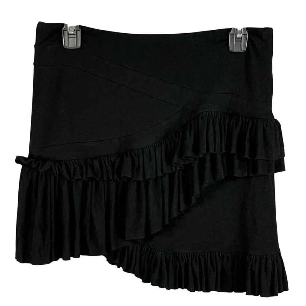 Altuzarra Womens 38/ Large Black Ruffled Asymmetrical Soft Skirt Made In France
